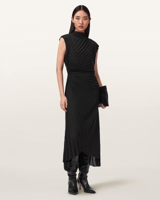 AllSaints Rayanna Pleated Midi Dress