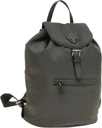 Prada Front Zip Drawstring Backpack Tessuto Gray Nylon Backpack Bag (Pre-Owned)
