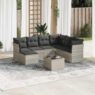 vidaXL Vidaxl - Set De Sof&aacute;s De Jard&iacute;n 8 Pzas Y Cojines Rat&aacute;n Sint&eacute;tico Gris