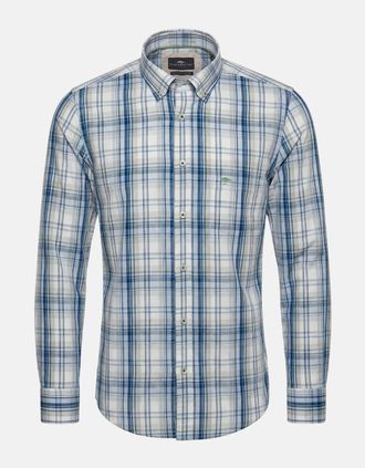 Fynch-Hatton Mens Cotton Check Button Down Shirt Harbour Blue - Checkered - Size: 40/Regular