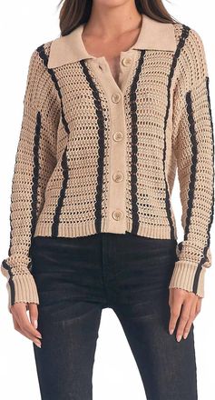Elan V-Neck Button Down Sweater In Tan