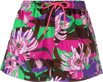 Moncler Short Shorts, female, Multicolor, Size: XS Floral Print Drawstring Shorts