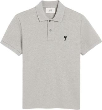 Ami Light Grey Cotton Polo Shirt