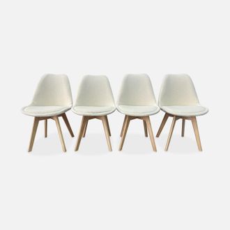 Sweeek Sweeek - Silla Escandinava De Haya Y Borreguito, Set De 4, Nils Borreguito, Blanco, 47x55x81 Cm
