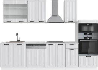 Vicco Cucina componibile Fame-Line, Casa di campagna bianca/bianco, 300 cm con armadio alto, senza piano di lavoro