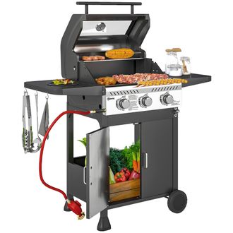 OUTSUNNY 3 Burner Propane Gas BBQ Grill with See-through Lid and Thermometer | TJ Hughes