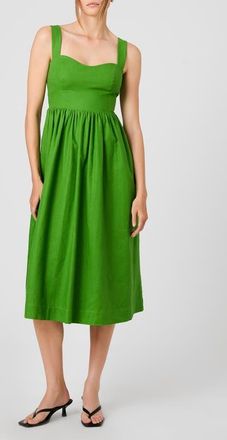 French Connection Linen Blend Midi Dress in Botanica Green at Nordstrom, Size X-Small