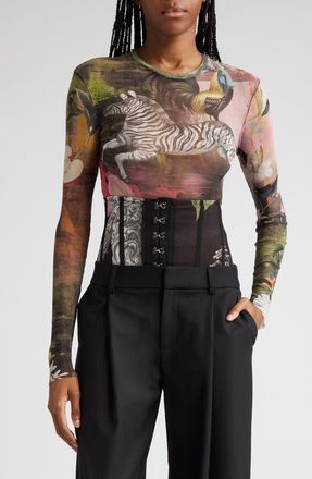 Monse Mixed Print Mesh Top in Print Multi at Nordstrom, Size Small
