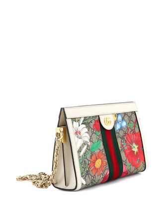 Gucci Ophidia Chain Shoulder Bag Flora GG Coated Canvas Small crossbody bag - Marrone
