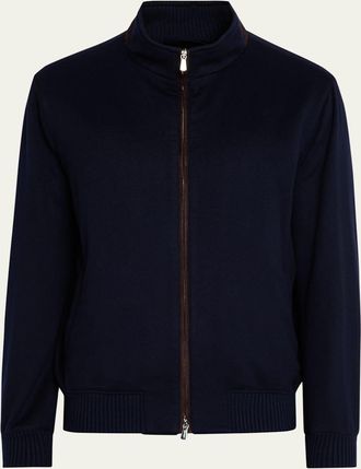 Enrico Mandelli Mens Beaver Cashmere Suede-Trim Full-Zip Blouson