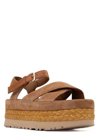 UGG Brown Aubrey Braided Platform Suede Sandals
