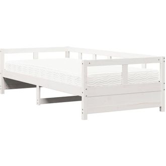 vidaXL Sof&aacute; Cama Con Colch&oacute;n Madera Maciza De Pino Blanco 90x200 Cm Vidaxl