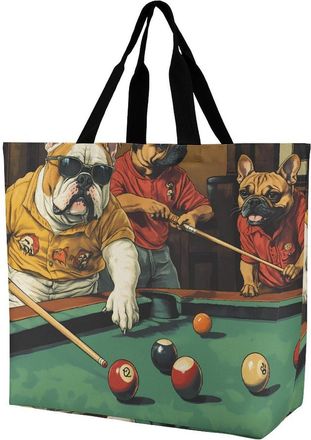 Generic Dogs Playing Pool Reusable Shopping Bags Large Capacity Grocery Bag Heavy Duty Tote for Women 40x40x16cm