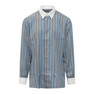 Tom Ford Formal Shirts, male, Blue, Size: 3XL Regular Stripe Silk Jacquard Contrast Fluid Fit Shirt