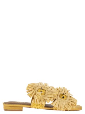 Kurt Geiger Flache Juwelen-Sandalen von Kurt Geiger aus Bast mit Blumenverzierungen