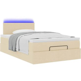 vidaXL Cama Otomana Con Colch&oacute;n Y Luces Led Tela Crema 120x190cm Vidaxl