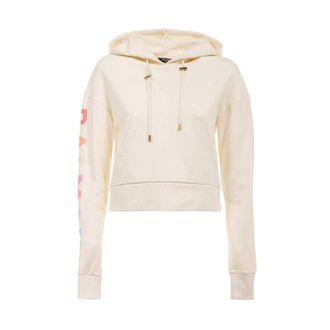 Balmain Hoodies, female, Beige, Size: M Cropped Cotton Hoodie