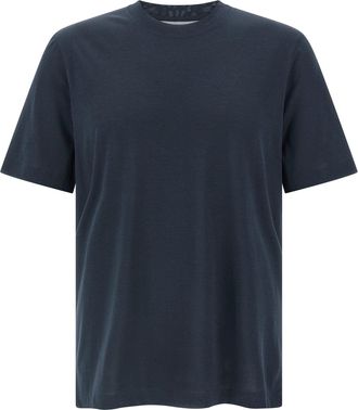 Brunello Cucinelli Silk T Shirt Blu-Uomo