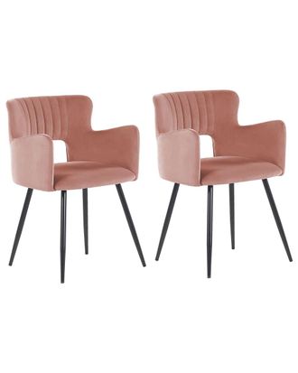 Beliani Conjunto de 2 sillas de comedor terciopelo rosa pastel