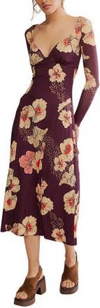 Free People Calla Floral Long Sleeve Knit Midi Dress in Plum Combo at Nordstrom Rack, Size X-Large