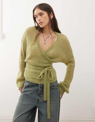 Reclaimed Vintage Cardigan avvolgente in maglia verde salvia