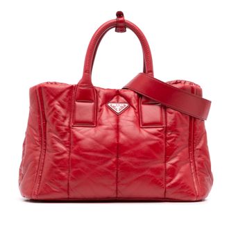Prada Pre-owned Womens Padded Leather Tote Structured Design - Red - One Size