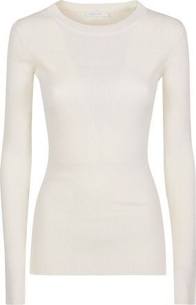 Patrizia Pepe Long Sleeve Round Neck Fitted Viscose-Blend Sweater