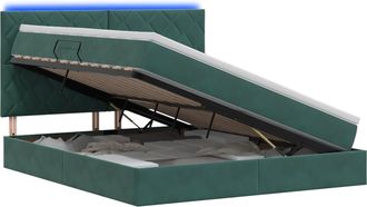 vidaXL Cama De Almacenamiento Led Con Colch&oacute;n Verde Oscuro Vidaxl