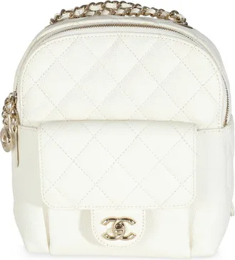 Chanel White Quilted Leather Small Cc Day Backpack Handbag (Authentic Pre- Loved)