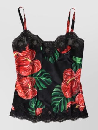 Dolce & Gabbana silk floral print lace trim camisole top