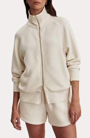 Varley Tyde Mixed Media Zip Front Sweatshirt in Pristine at Nordstrom, Size X-Large