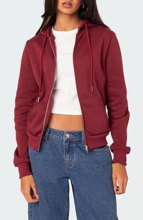 Edikted Avery Zip Hoodie in Burgundy at Nordstrom, Size X-Large