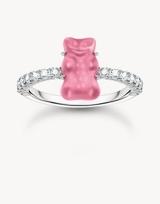 Thomas Sabo Anello con orsetto e zirconia tonalit&agrave; argento, rosa e bianco