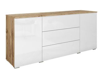 Mirjan24 C&oacute;moda Mirfivo 102, Roble Wotan + Blanco Brillante, Con Cajones Y Puertas, N&uacute;mero De Cajones: 3, 66x150x40cm