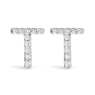 House of Brilliance 10K Gold 1/10 Cttw Diamond Initial A to Z Stud Earring in White Gold | T at Nordstrom