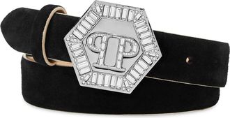 Philipp Plein Saffiano Lederen Riem Hexagon - Dames - Riemen - Zwart - 100 CM - Leer - Accessoires