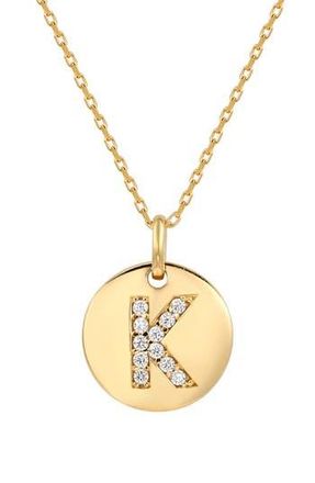 Suzy Levian Yellow Sterling Silver White Cubic Zirconia Initial Disc Pendant Necklace in Yellow-K at Nordstrom Rack