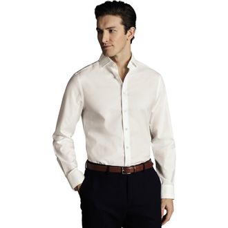 CHARLES TYRWHITT Non-Iron Twill Cutaway Slim Fit Shirt Single Cuff in Ivory at Nordstrom, Size 16.5 - L