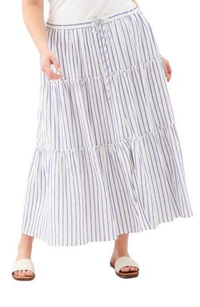 Karen Kane Tiered Stripe Linen Blend Midi Skirt in Blue/white at Nordstrom, Size 0 X