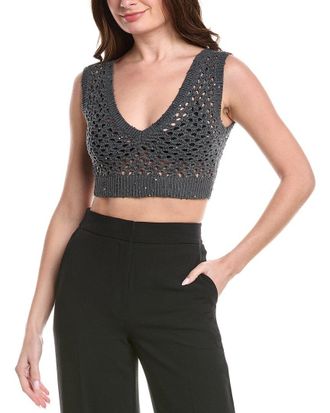 Brunello Cucinelli Open Knit Linen & Silk-Blend Crop Tank