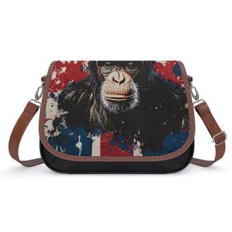 Generic British Flag with Monkey Crossbody Bags for Women Fashion Leather Shoulder Handbags With Adjustable Strap