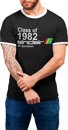 New Look FreeWillShirts Class of 1982 Sinclair ZX Spectrum 8-Bit - Mens Organic Cotton Retro 80s Gaming Ringer T-Shirt