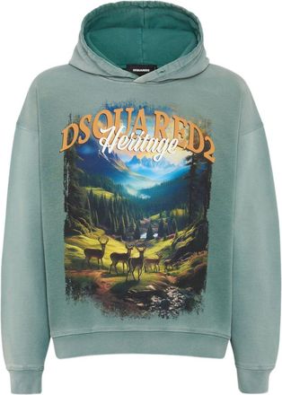 Dsquared2 Illustration-Style Print Hooded Sweater in Muted Aqua Green