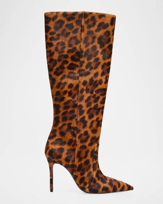 Schutz 100mm Samira Leopard Calf Hair Knee-High Boots