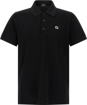 Fendi Tops, Heren, Zwart, M, Katoen, FF Metallic Logo Polo Shirt