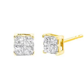 House of Brilliance 10K Yellow Gold Plated Silver 1.0 Ct Princess Composite Multi Stone Stud Earrings at Nordstrom