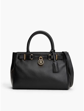 Tommy Hilfiger Womens Pebbled Leather Mini Tote Bag - Black
