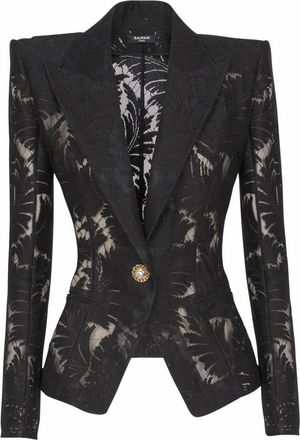 Balmain 1-knoop Getailleerd Kantjasje - Dames - Blazers - Zwart - XS - Leer - Jassen