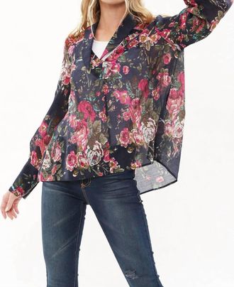 Aratta Diana Top In Dark Blue With Red Floral