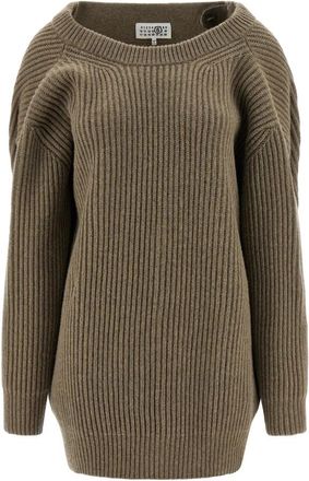 Maison Margiela Gebreide trui jurk van wolmix - Dames - Kleedjes - Beige - M - Wol - Kleedjes